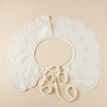 Koreai stílusú sál-faló gallér nőknek – pamut twill, virágos hímzés, zsinóros rögzítés, dekoratív gallér, minden évszakra