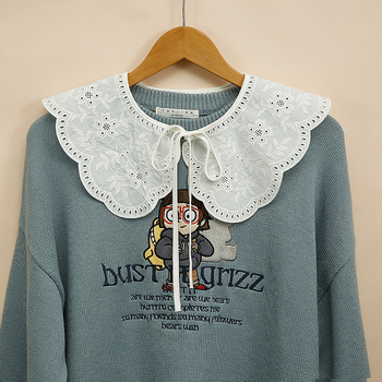 Koreai stílusú sál-faló gallér nőknek – pamut twill, virágos hímzés, zsinóros rögzítés, dekoratív gallér, minden évszakra