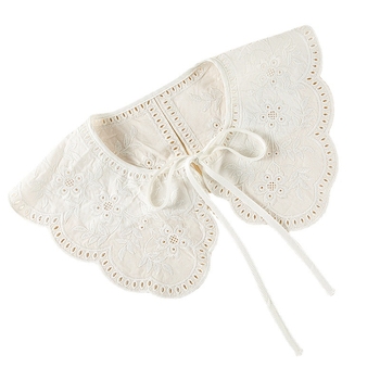 Koreai stílusú sál-faló gallér nőknek – pamut twill, virágos hímzés, zsinóros rögzítés, dekoratív gallér, minden évszakra