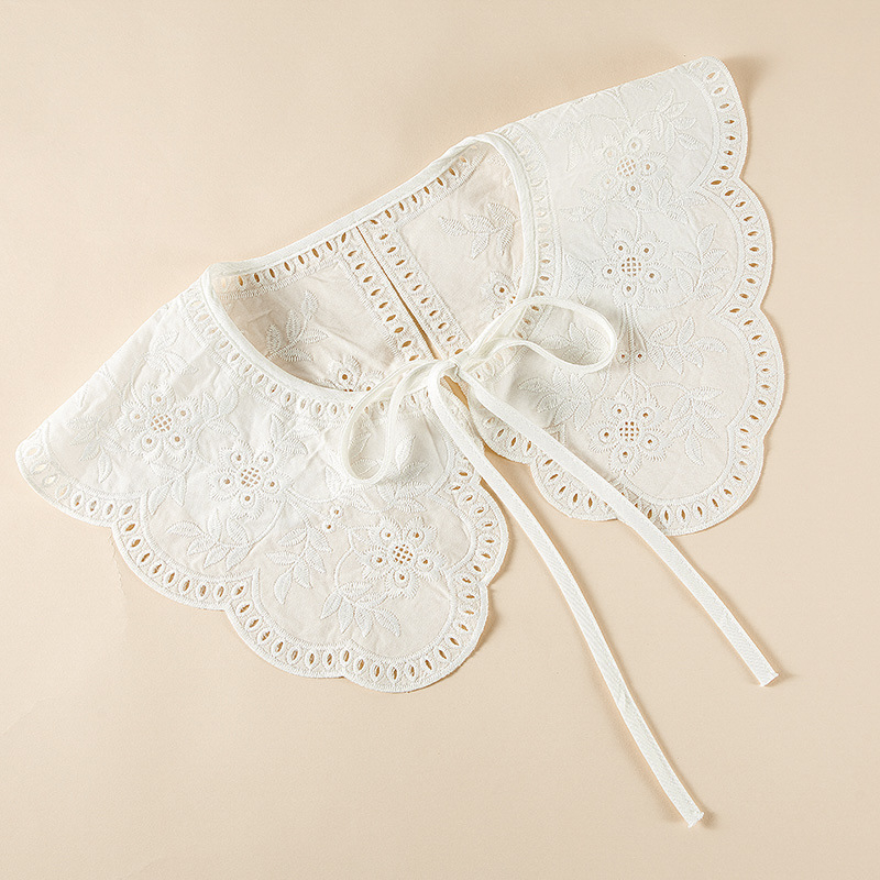 Koreai stílusú sál-faló gallér nőknek – pamut twill, virágos hímzés, zsinóros rögzítés, dekoratív gallér, minden évszakra