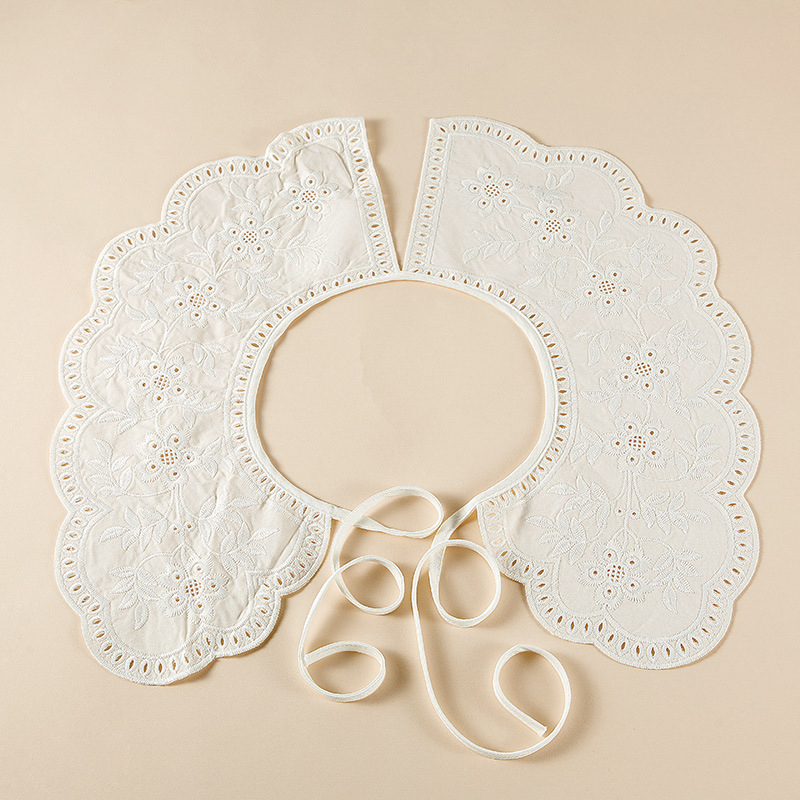 Koreai stílusú sál-faló gallér nőknek – pamut twill, virágos hímzés, zsinóros rögzítés, dekoratív gallér, minden évszakra