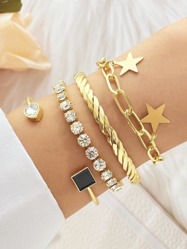 Комплект гривни с диаманти: многослойни гривни от цинкова сплав, оригинален дизайн, унисекс, марка Canying