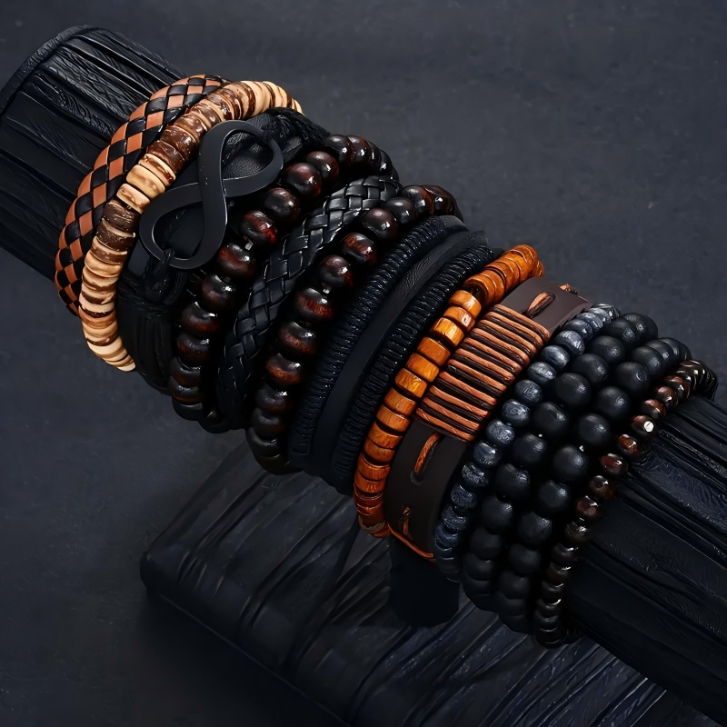 13 részes fa gyöngyös készlet, kézzel készített, uniszex, vintage stílusú ékszerek – Qingfang Jewelry