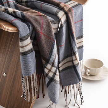 Șal bărbătesc cu model diamantat, țesătură twill, cald pentru iarnă, 100% poliester, țesătură yarn-dyed warp-knit