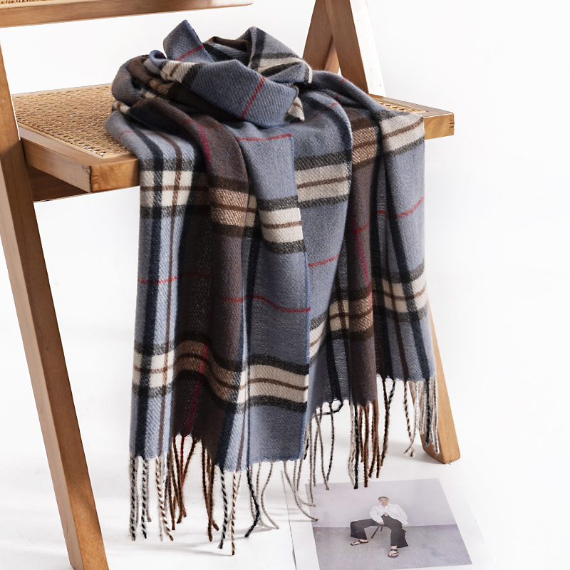 Șal bărbătesc cu model diamantat, țesătură twill, cald pentru iarnă, 100% poliester, țesătură yarn-dyed warp-knit