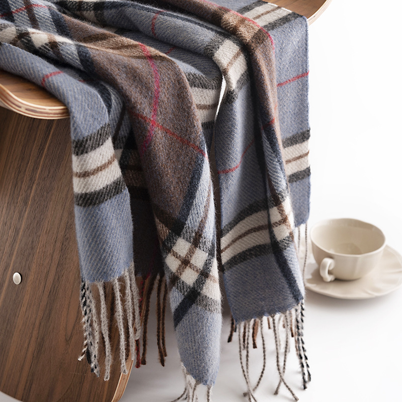 Șal bărbătesc cu model diamantat, țesătură twill, cald pentru iarnă, 100% poliester, țesătură yarn-dyed warp-knit