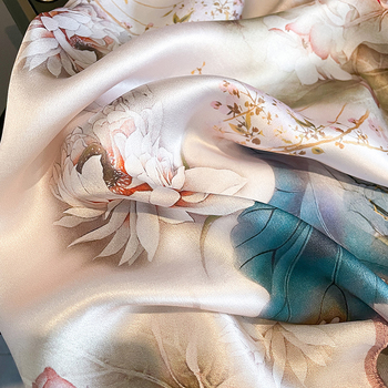 Mulberry Silk τετράγωνο φουλάρι για τον λαιμό, Vintage εκτύπωση, Καλοκαίρι 2024, Προέλευση Χάνγκζου, Tie-Dye