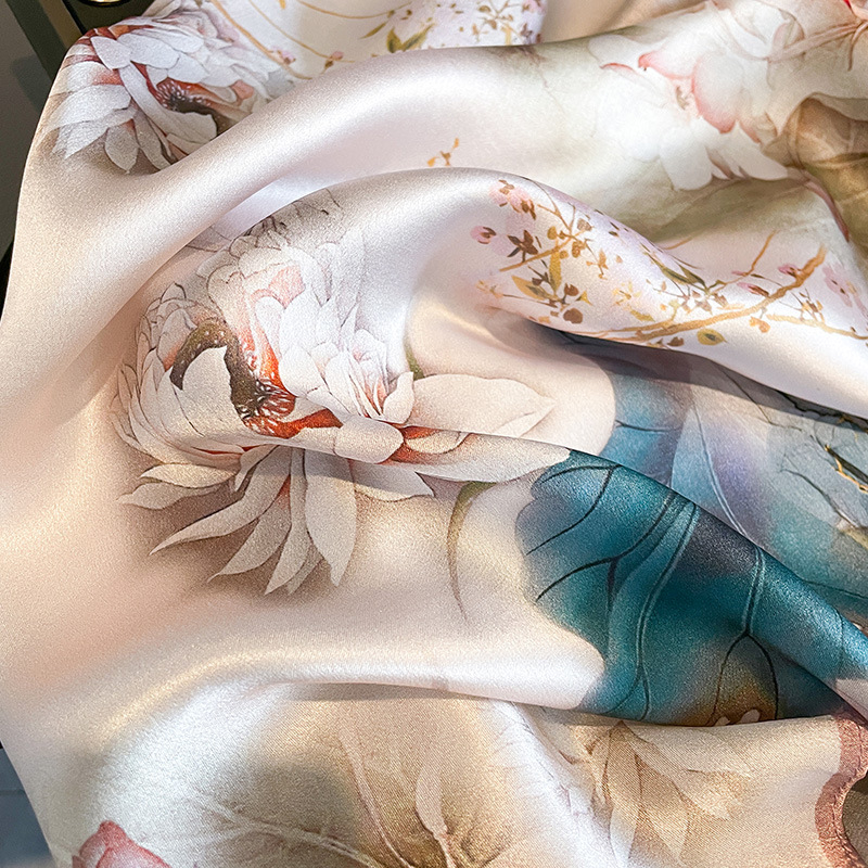 Mulberry Silk τετράγωνο φουλάρι για τον λαιμό, Vintage εκτύπωση, Καλοκαίρι 2024, Προέλευση Χάνγκζου, Tie-Dye