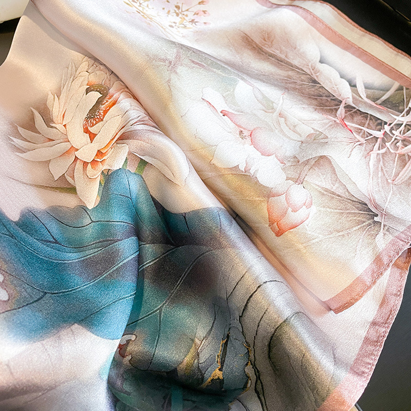 Mulberry Silk τετράγωνο φουλάρι για τον λαιμό, Vintage εκτύπωση, Καλοκαίρι 2024, Προέλευση Χάνγκζου, Tie-Dye