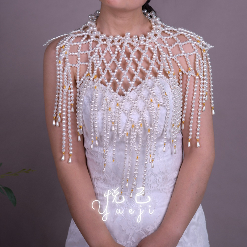 Šal s perlama i resicama, materijal: najlon-svila; pletenje: twill; uzorak: jednobojan; prilagodljiv