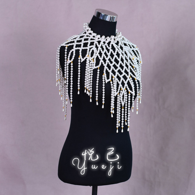 Šal s perlama i resicama, materijal: najlon-svila; pletenje: twill; uzorak: jednobojan; prilagodljiv