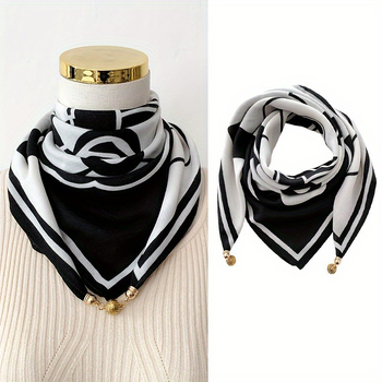 Șal cu cataramă magnetică din poliester, 70×70 cm, țesătură simplă, stil fashion commuter, primăvara 2025