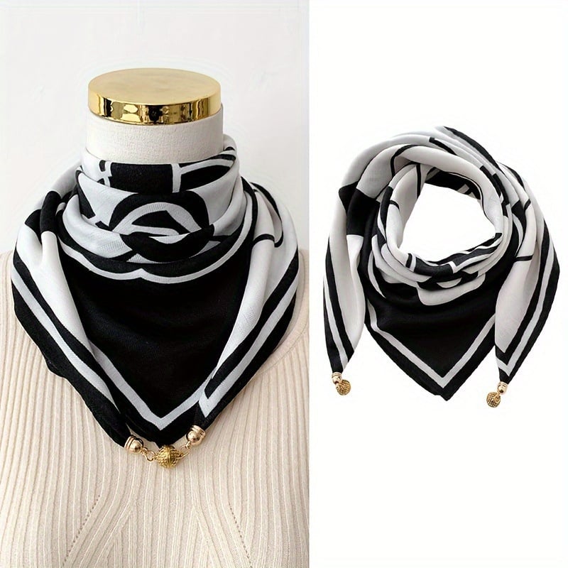 Șal cu cataramă magnetică din poliester, 70×70 cm, țesătură simplă, stil fashion commuter, primăvara 2025