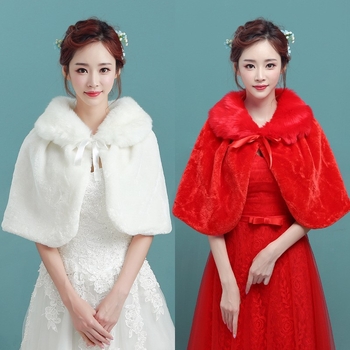 Pelerină cu guler din blană artificială pentru nuntă, accesoriu de iarnă pentru femei, inspirat de kimono; Material: acril / lână artificială; Sezon: iarnă; Țesătură: non-warp; Model: monocrom; Funcție: păstrează căldura