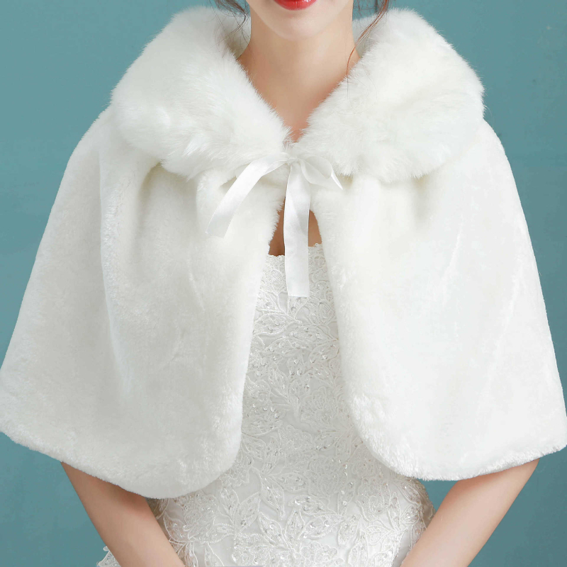 Pelerină cu guler din blană artificială pentru nuntă, accesoriu de iarnă pentru femei, inspirat de kimono; Material: acril / lână artificială; Sezon: iarnă; Țesătură: non-warp; Model: monocrom; Funcție: păstrează căldura