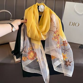 Šal od svile s vezom — svila dudova, jacquard, tie-dye, zimska moda