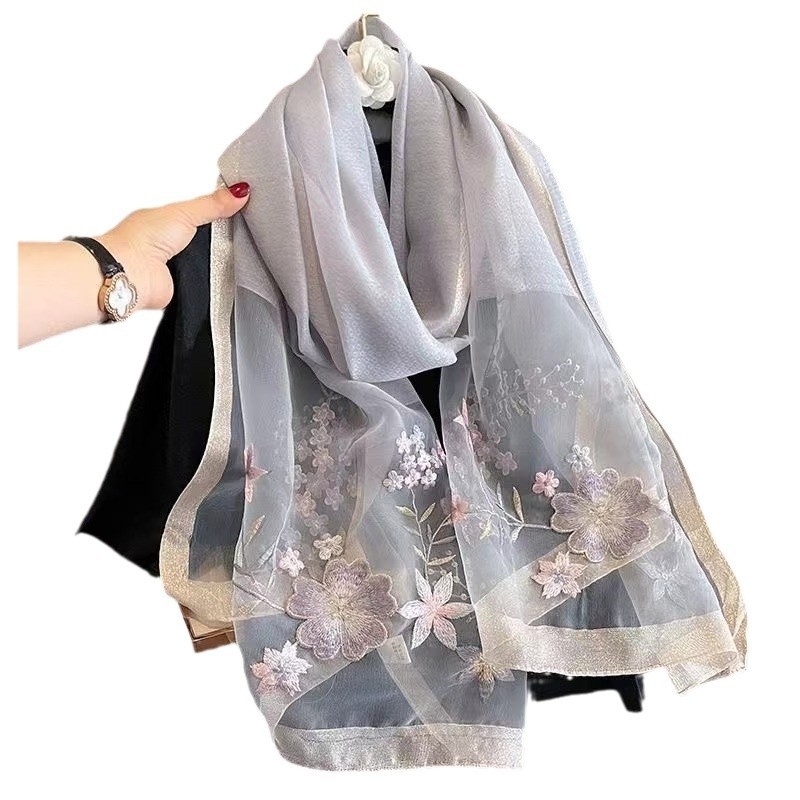 Šal od svile s vezom — svila dudova, jacquard, tie-dye, zimska moda