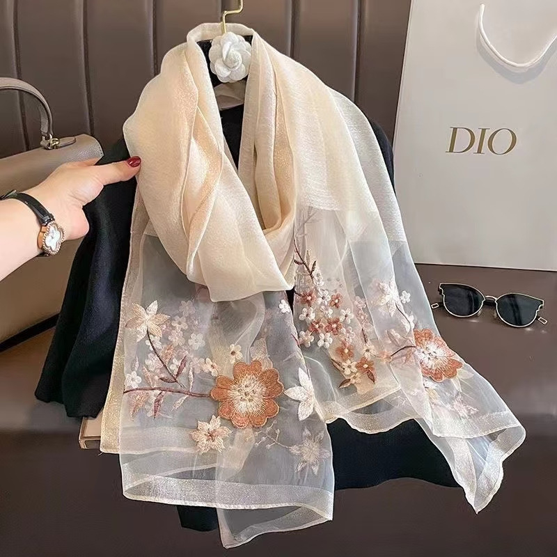 Šal od svile s vezom — svila dudova, jacquard, tie-dye, zimska moda