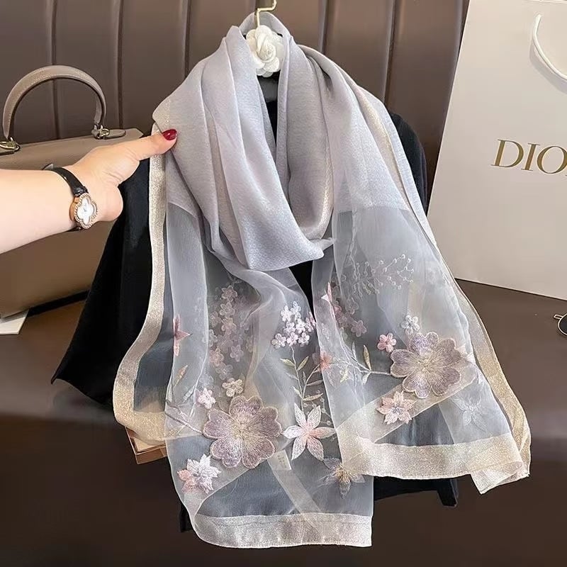 Šal od svile s vezom — svila dudova, jacquard, tie-dye, zimska moda