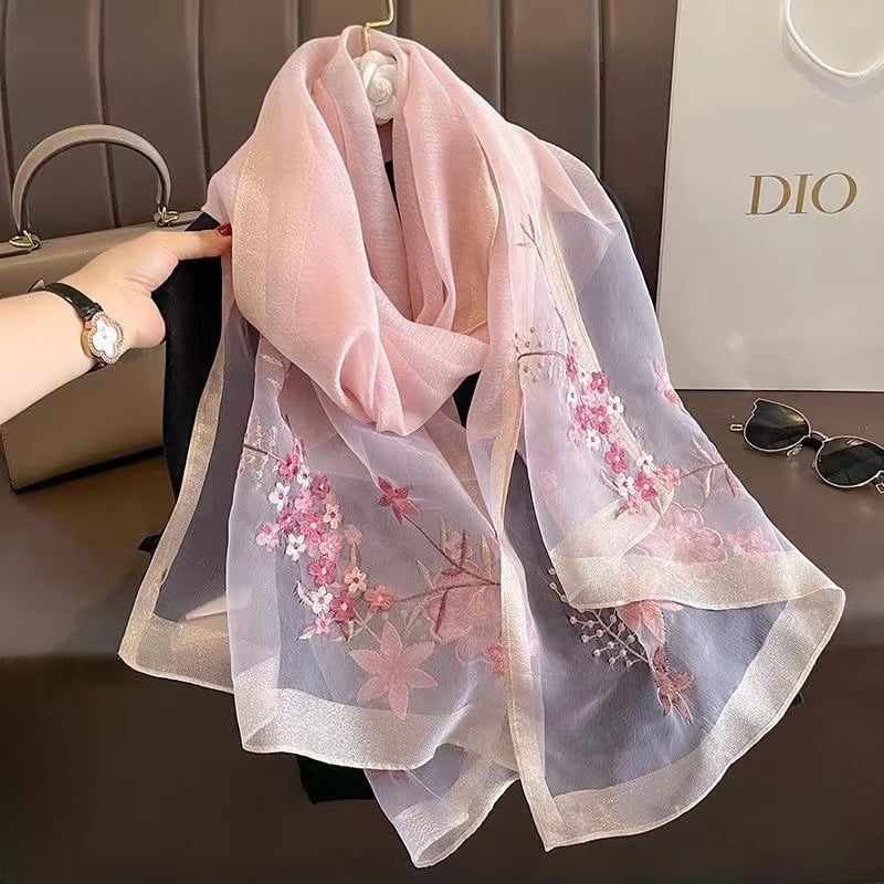 Šal od svile s vezom — svila dudova, jacquard, tie-dye, zimska moda