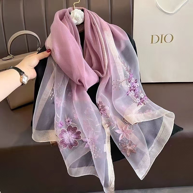 Šal od svile s vezom — svila dudova, jacquard, tie-dye, zimska moda