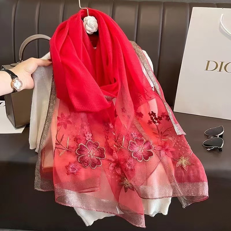 Šal od svile s vezom — svila dudova, jacquard, tie-dye, zimska moda