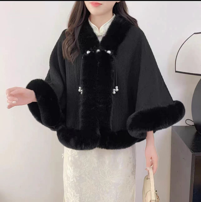 Vuneni ogrtač s flisa podstavom i kragnom od umjetne krzna, elegantan ženski stil, univerzalna duljina (Materijal: vuna; Pletenje: Twill; Uzorak: Monokroman; Obrada: Jacquard; Sezona: jesen/zima)