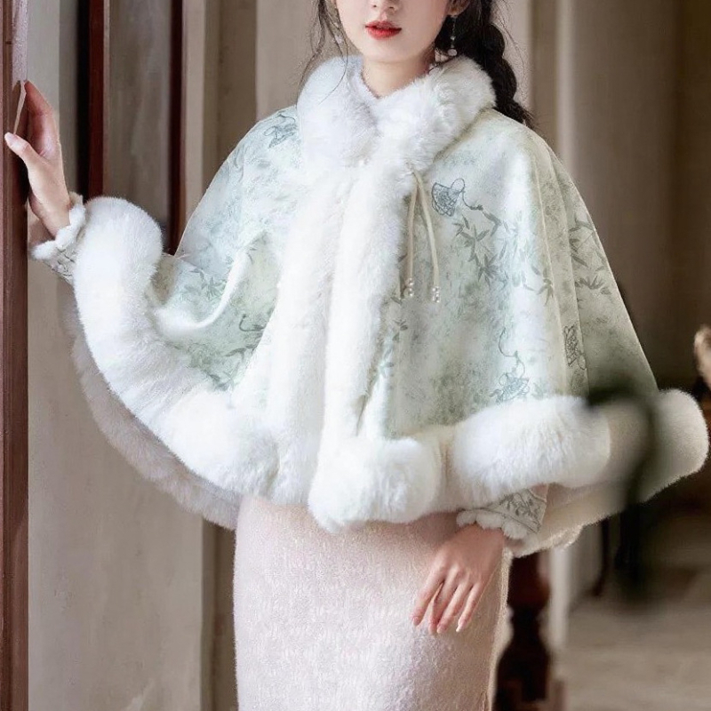 Vuneni ogrtač s flisa podstavom i kragnom od umjetne krzna, elegantan ženski stil, univerzalna duljina (Materijal: vuna; Pletenje: Twill; Uzorak: Monokroman; Obrada: Jacquard; Sezona: jesen/zima)