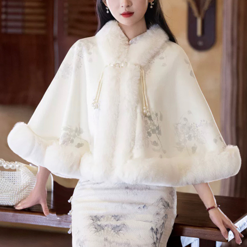 Vuneni ogrtač s flisa podstavom i kragnom od umjetne krzna, elegantan ženski stil, univerzalna duljina (Materijal: vuna; Pletenje: Twill; Uzorak: Monokroman; Obrada: Jacquard; Sezona: jesen/zima)