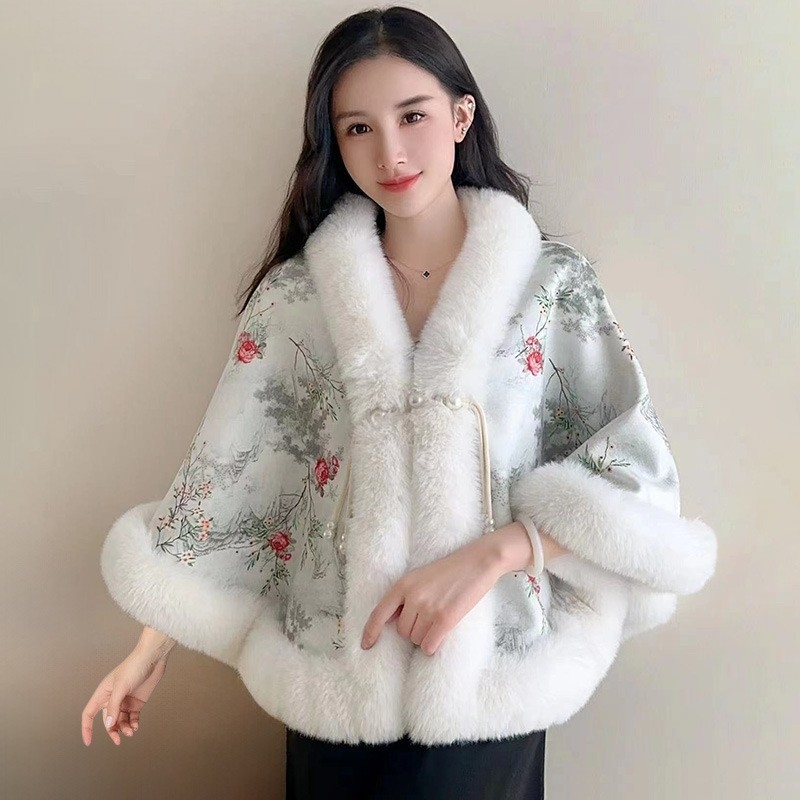 Vuneni ogrtač s flisa podstavom i kragnom od umjetne krzna, elegantan ženski stil, univerzalna duljina (Materijal: vuna; Pletenje: Twill; Uzorak: Monokroman; Obrada: Jacquard; Sezona: jesen/zima)