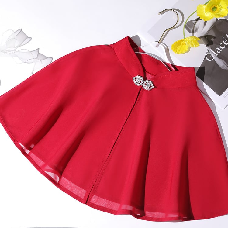 Šal od šifona za vjenčanicu i čipao – kratki lagani kaput s dijamantnim gumbima, retro stil