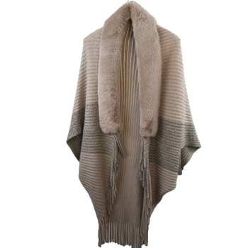 Ženski kaput-šal s resicama i kragnom od umjetnog kašmira, batwing rukavi, pleteni materijal, warp pletenje, tie-dye, korejski stil, proljeće 2025