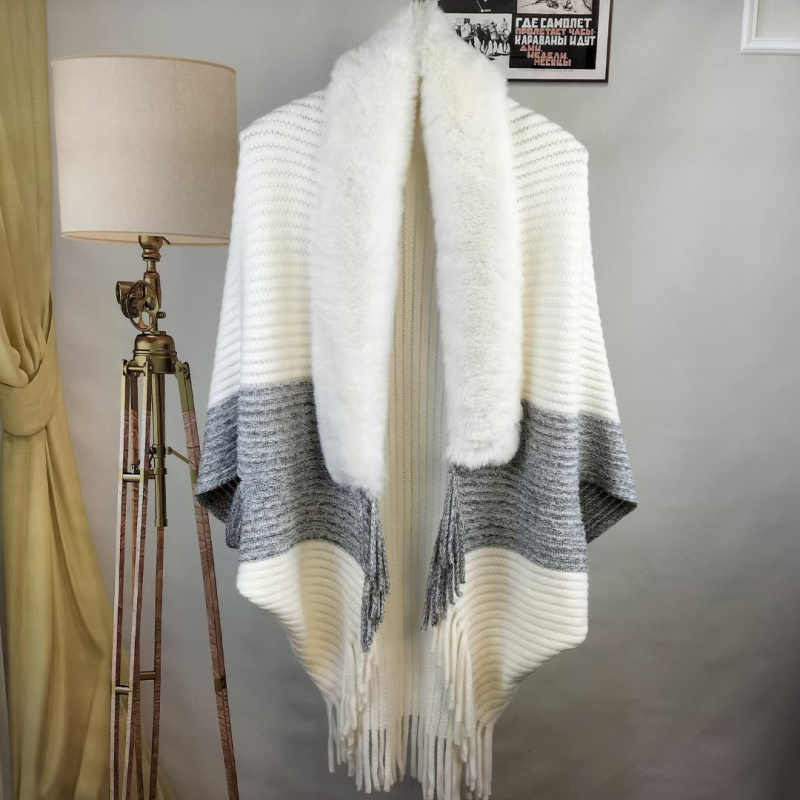 Ženski kaput-šal s resicama i kragnom od umjetnog kašmira, batwing rukavi, pleteni materijal, warp pletenje, tie-dye, korejski stil, proljeće 2025