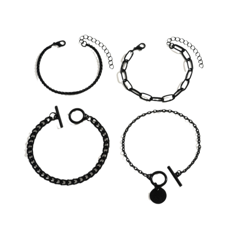 Unisex Set metalnih narukvica s geometrijskim dizajnom, četiri komada; materijali: željezni lanac + legura; završna obrada: elektroplatiranje