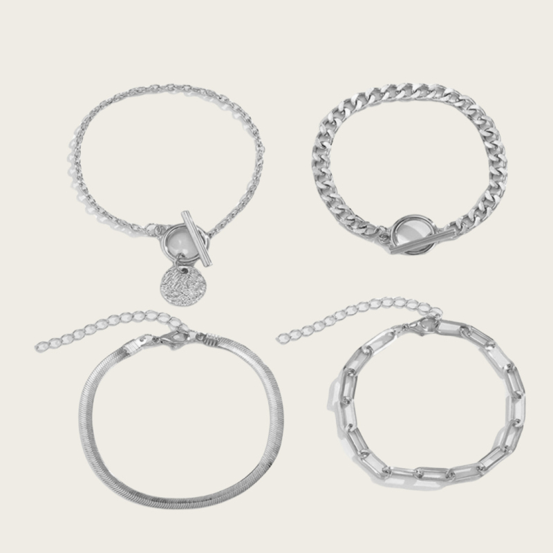 Unisex Set metalnih narukvica s geometrijskim dizajnom, četiri komada; materijali: željezni lanac + legura; završna obrada: elektroplatiranje