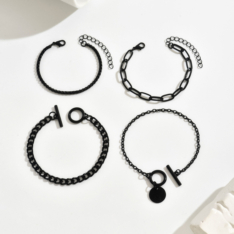 Unisex Set metalnih narukvica s geometrijskim dizajnom, četiri komada; materijali: željezni lanac + legura; završna obrada: elektroplatiranje