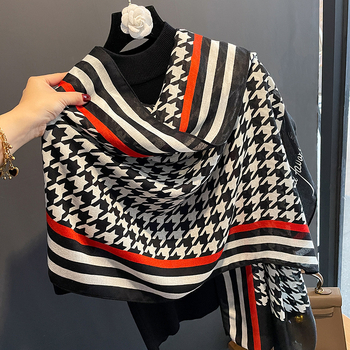 Šal s uzorkom houndstooth, pamuk i lan, jednostavno tkanje, tie-dye, proljeće