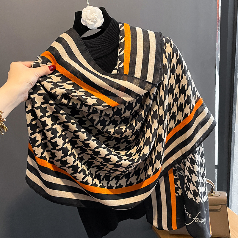 Šal s uzorkom houndstooth, pamuk i lan, jednostavno tkanje, tie-dye, proljeće