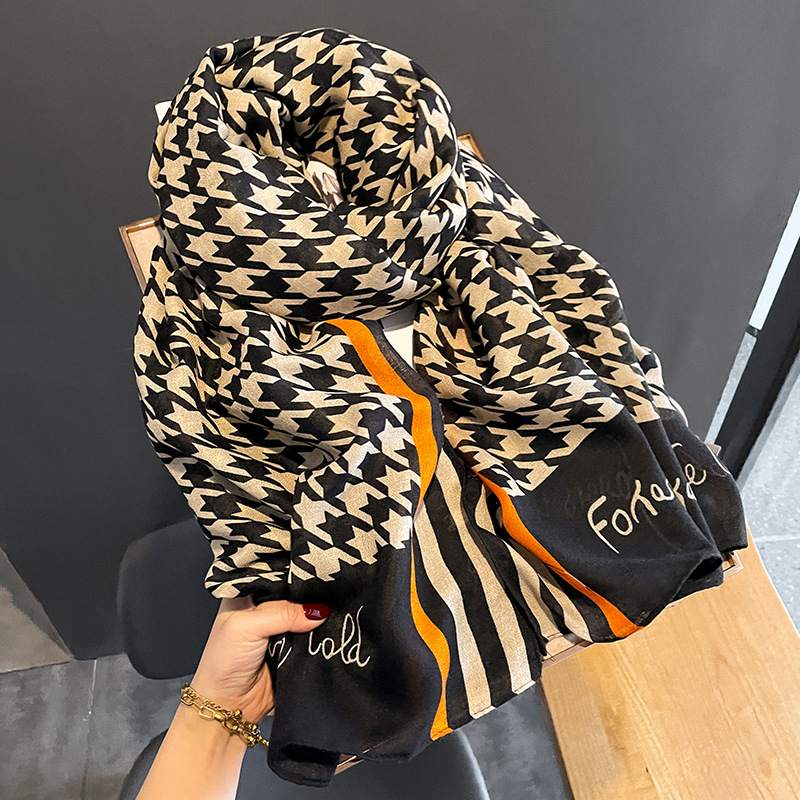 Šal s uzorkom houndstooth, pamuk i lan, jednostavno tkanje, tie-dye, proljeće