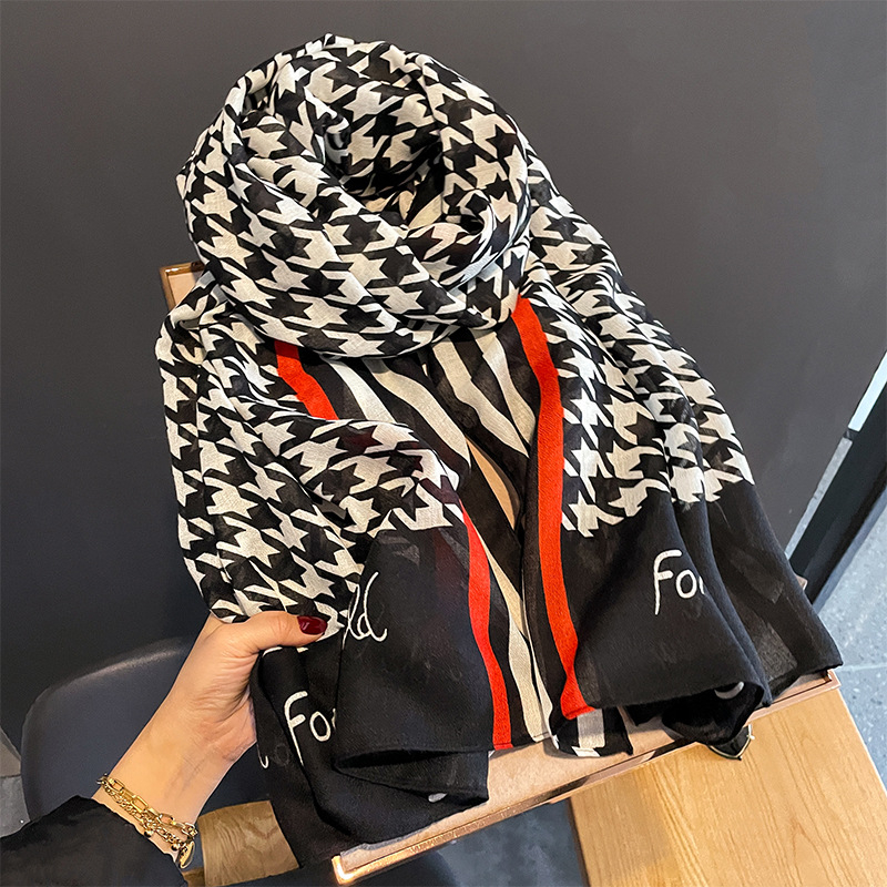 Šal s uzorkom houndstooth, pamuk i lan, jednostavno tkanje, tie-dye, proljeće