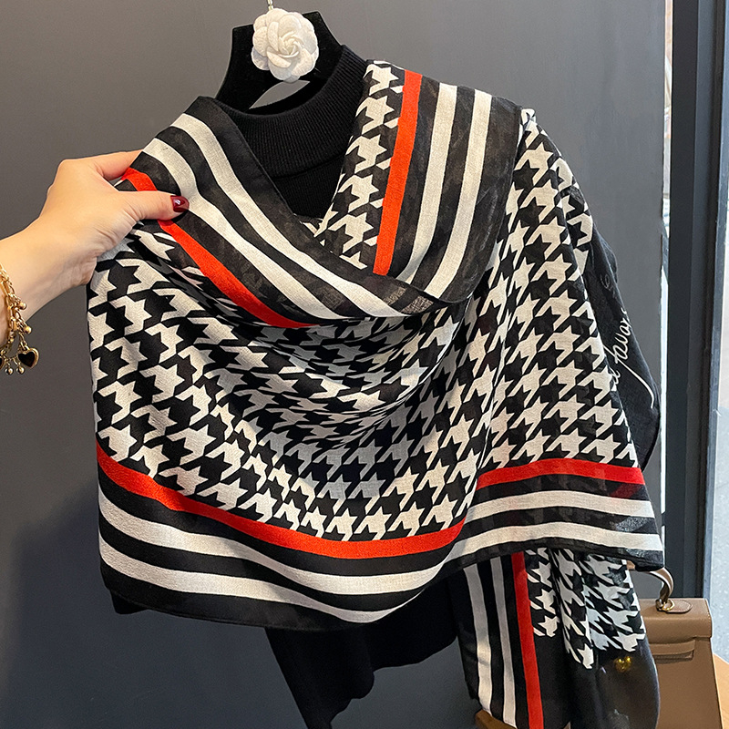 Šal s uzorkom houndstooth, pamuk i lan, jednostavno tkanje, tie-dye, proljeće
