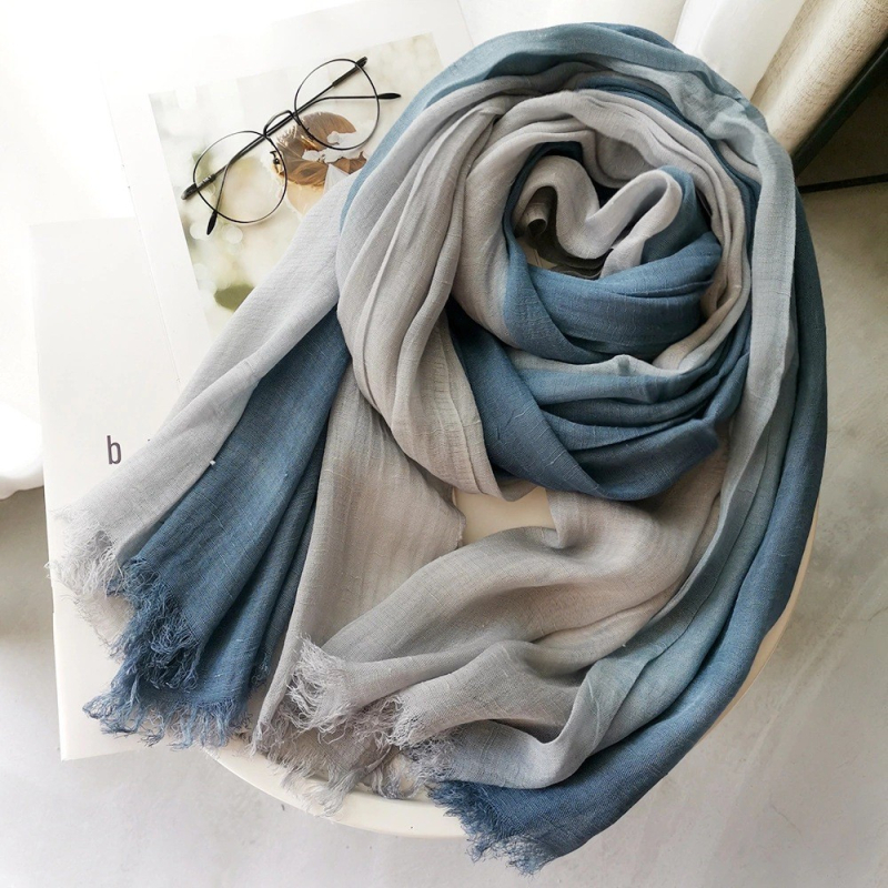 Šal od 100% pamuka s jacquard uzorkom i resama, dugačak, jednostavna tkanina, stil književno-umjetnički retro, ručno bojano i batik