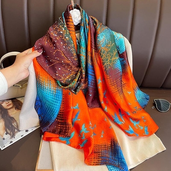Šal od umjetne svile, plosnata tkanina, tie-dye uzorak, proljeće, gradski stil