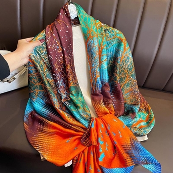 Šal od umjetne svile, plosnata tkanina, tie-dye uzorak, proljeće, gradski stil