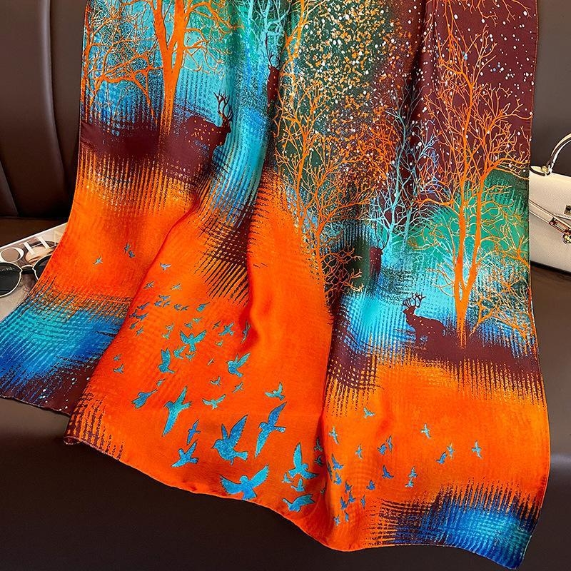 Šal od umjetne svile, plosnata tkanina, tie-dye uzorak, proljeće, gradski stil