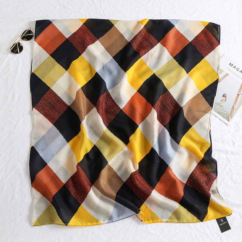 Шал от памук и лен, геометричен принт, плоско тъкане, елегантен стил, поддържа топлина