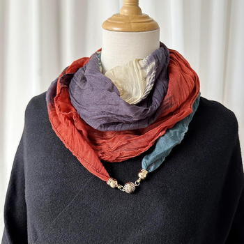 Κασκόλ από βαμβάκι και λινό με μαγνητική πόρπη, απλή ύφανση, βαφή tie-dye, φθινοπωρινή σεζόν