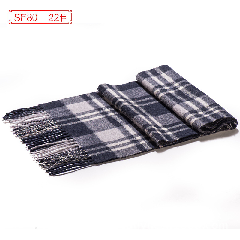 Muški vuneni šal zimi, warp knitted, dug karirani dizajn, širina 30 cm, >96% vuna