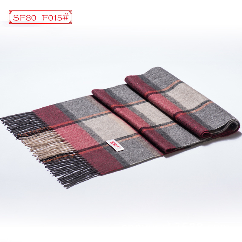Muški vuneni šal zimi, warp knitted, dug karirani dizajn, širina 30 cm, >96% vuna