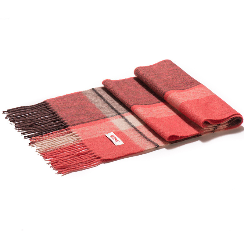 Muški vuneni šal zimi, warp knitted, dug karirani dizajn, širina 30 cm, >96% vuna
